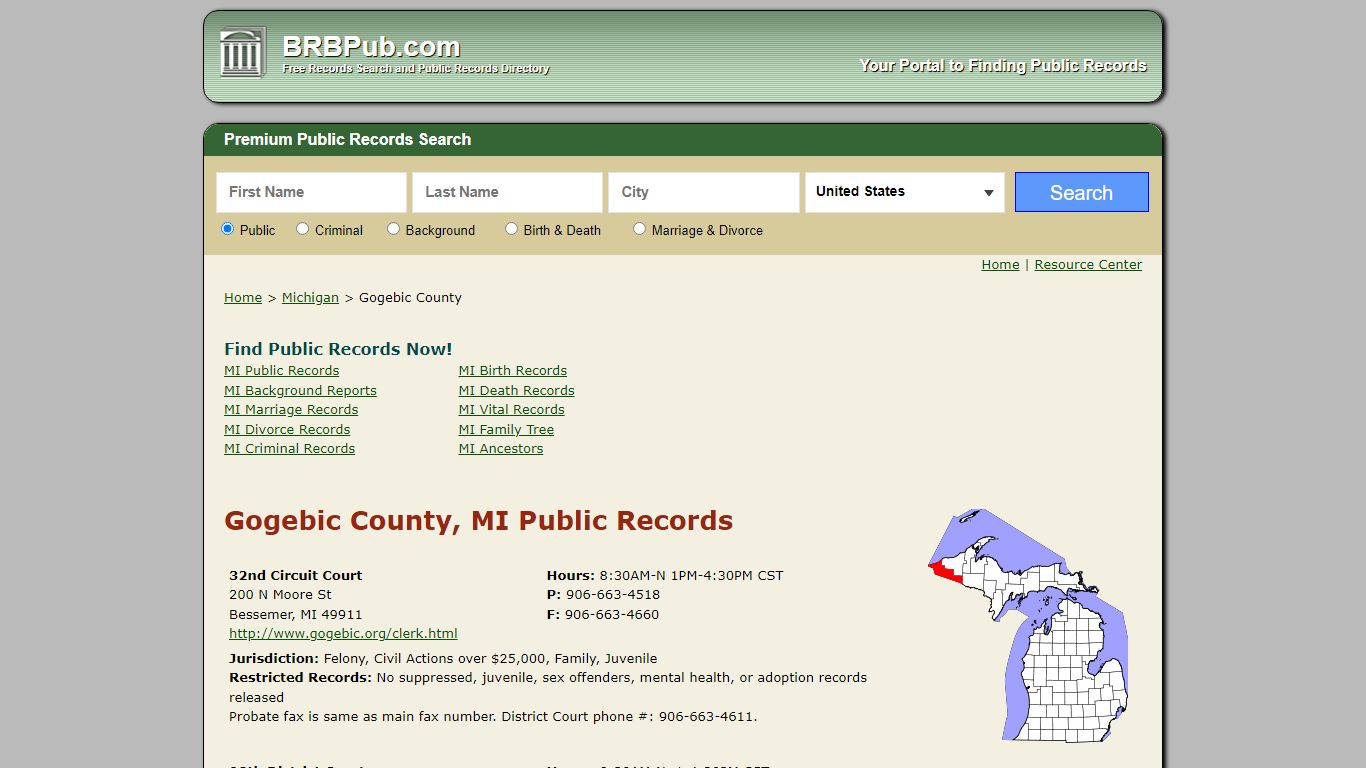 Gogebic County Public Records | Search Michigan Government Databases